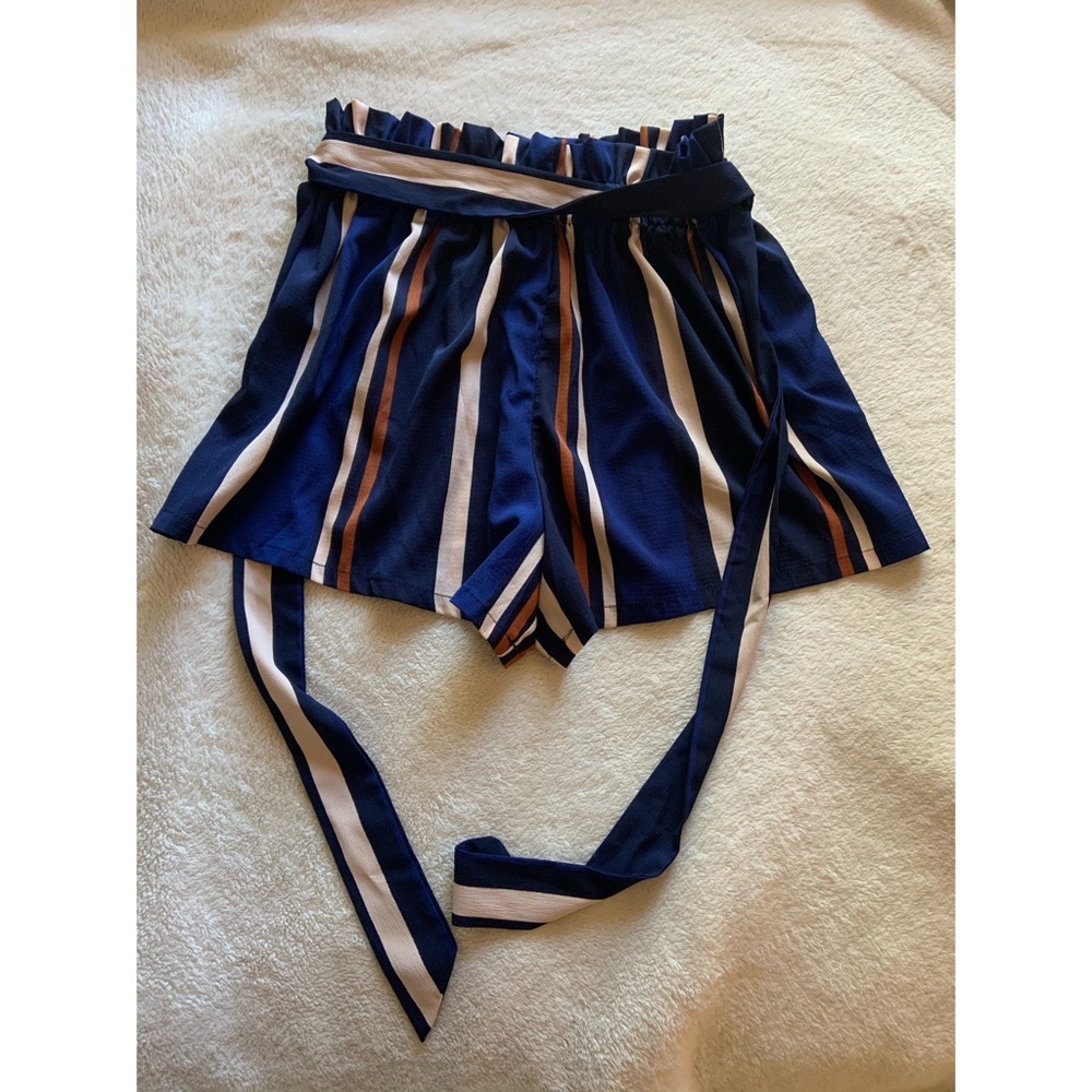 Belted Striped Shorts